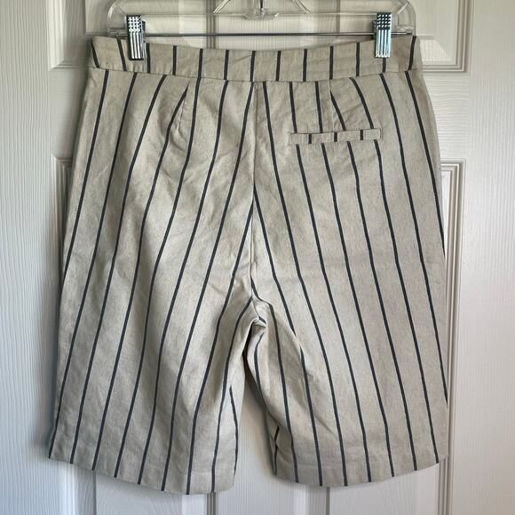 Tribal Fia Bermuda Shorts Linen Blend Pull On Striped Beige Gray Stretch Sz 10 - Picture 3 of 11